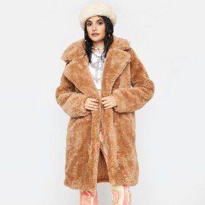 Camel Leading You On Faux Fur Coat NWT